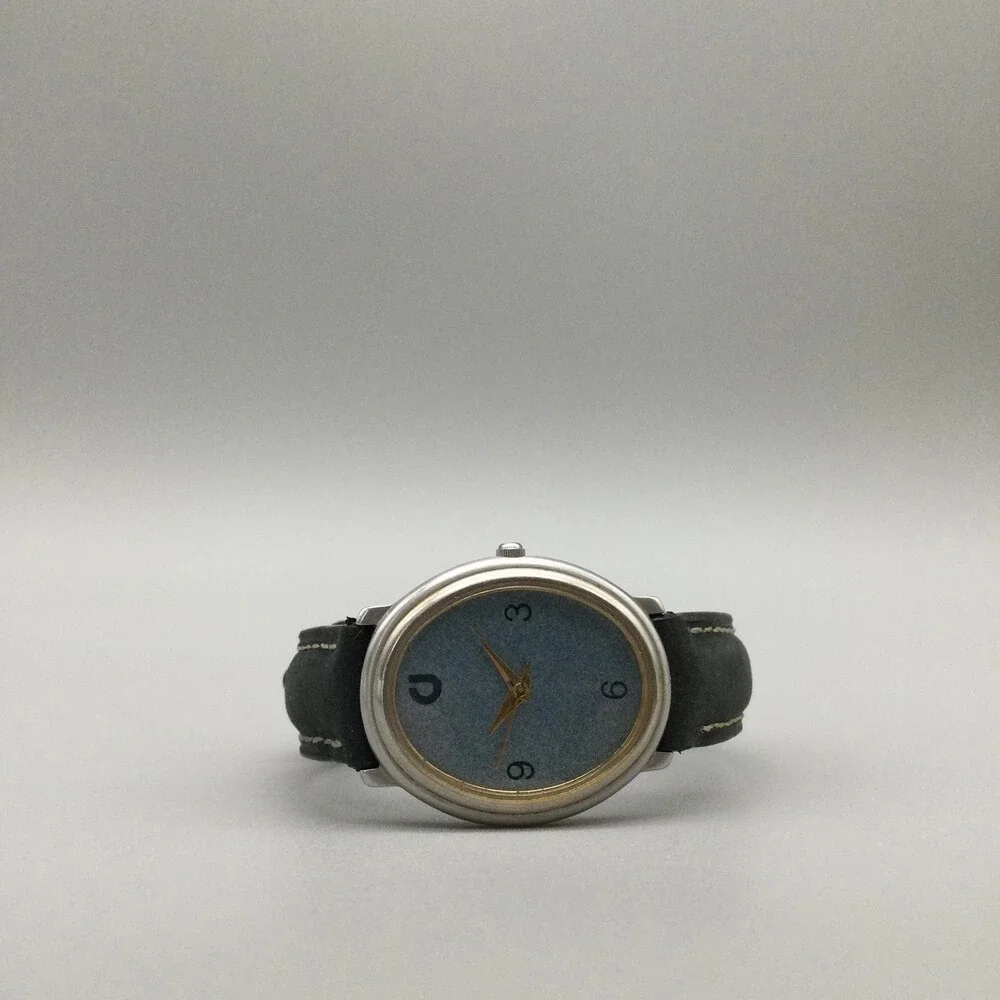Charles Jourdan Womens Watch 27mm Blue Oval Dial Leather Stainless New Battery